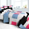 [Wonderful Date Day] 3PC Vermicelli-Quilted Patchwork Quilt Set (Full/Queen Size)