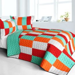 [Kaleidoscope] 3PC Vermicelli - Quilted Patchwork Quilt Set (Full/Queen Size)