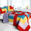 [Second Space] 3PC Vermicelli - Quilted Patchwork Quilt Set (Full/Queen Size)