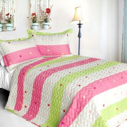 [Colorful Life] Cotton 3PC Vermicelli-Quilted Patchwork Quilt Set (Full/Queen Size)