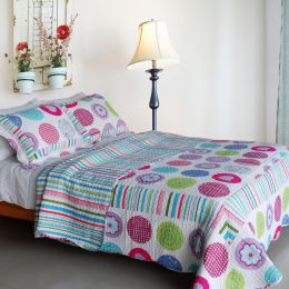 [Tropical Bubbles] Cotton 3PC Vermicelli-Quilted Patchwork Quilt Set (Full/Queen Size)