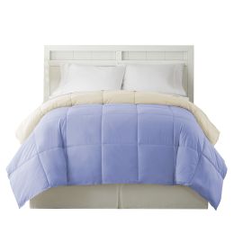 Genoa King Size Box Quilted Reversible Comforter ; Blue and Cream; DunaWest