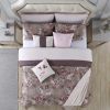 Andria 10 Piece Queen Size Comforter and Coverlet Set ; Brown and Pink; DunaWest