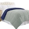 Genoa King Size Box Quilted Reversible Comforter ; Silver and Blue; DunaWest