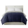 Genoa King Size Box Quilted Reversible Comforter ; Silver and Blue; DunaWest